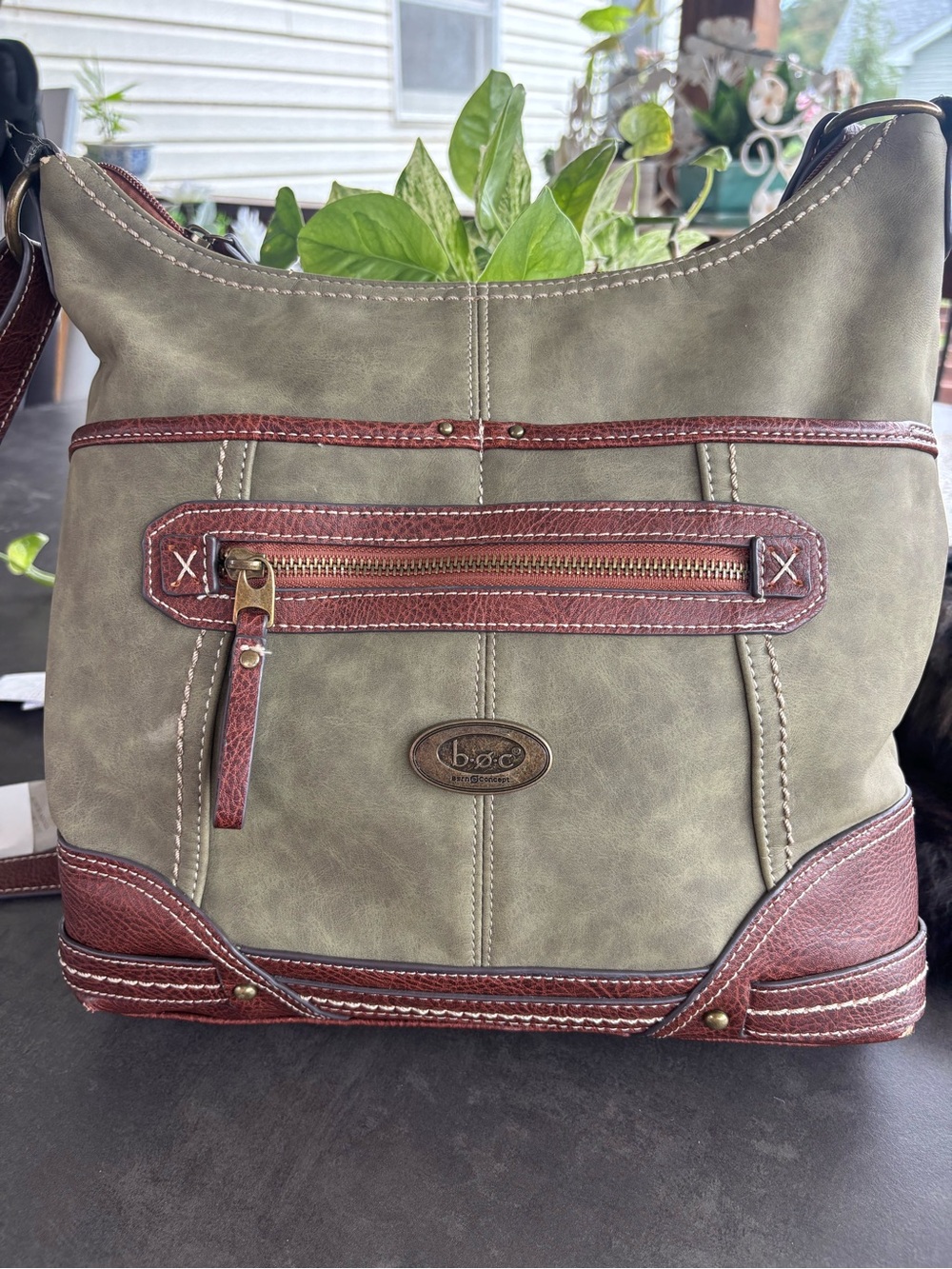 b.o.c. Olive and Brown Two-Tone Crossbody Shoulder Bag